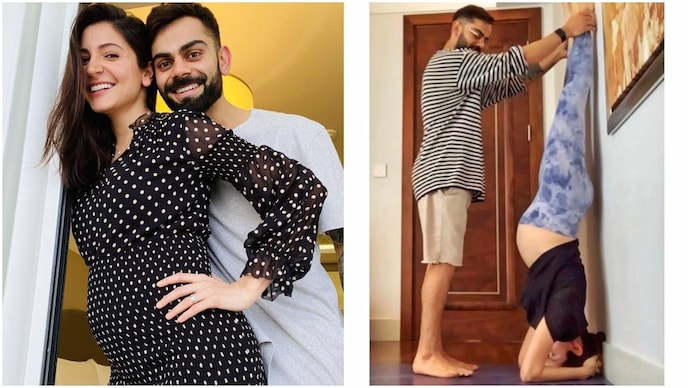 Virat Kohli is pregnant Anushka Sharma's yoga buddy as she tries shirshasana