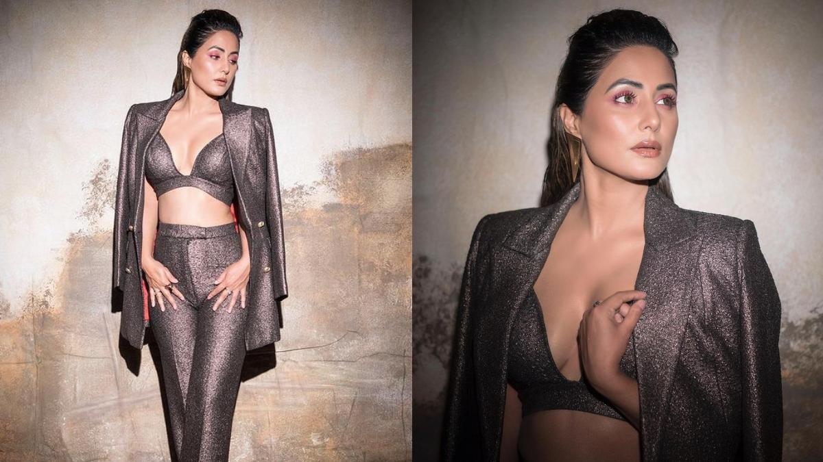 690px x 388px - Hina Khan is stylish boss lady in this black metallic outfit. Gauahar Khan  reacts