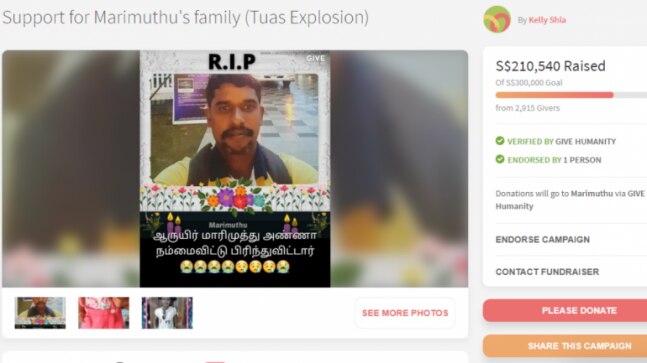 Online charity raises over USD 1L for family of Indian who died in Singapore factory blast - Vimarsana News