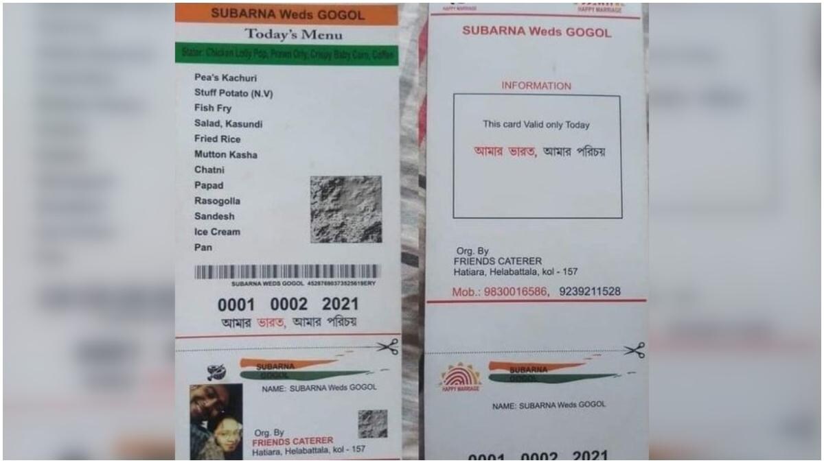 Kolkata couple designs Aadhaar Card-themed food menu. (Photo: Facebook) Kolkata couple designs Aadhaar Card-themed food menu. (Photo: Facebook)