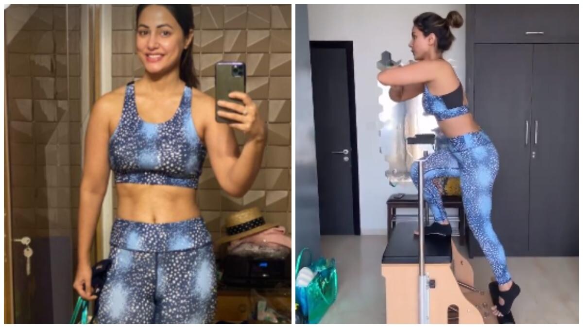 Hina Khan flaunts her toned body in blue gym clothes. See pics