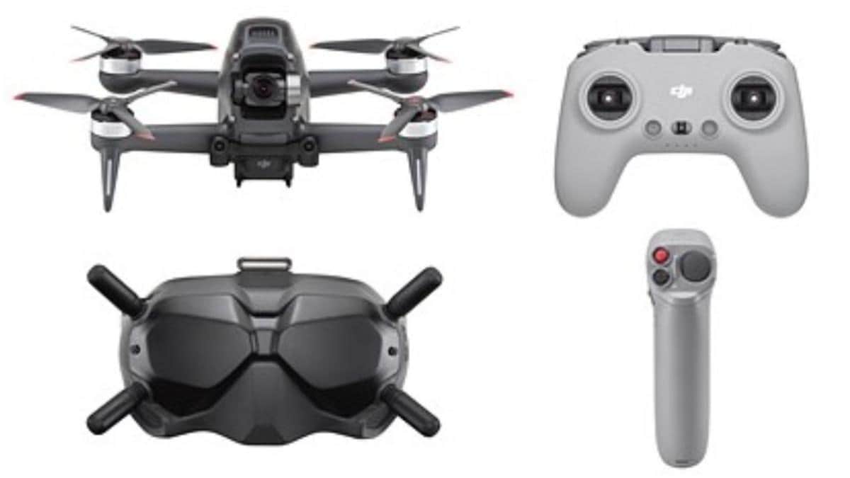 DJI FPV first person view drone with Goggles V2 motion controller