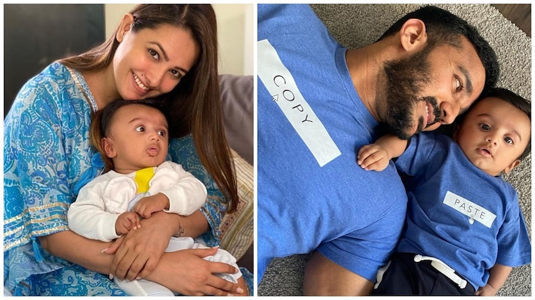 Anita Hassanandani shares pic of Rohit Reddy and baby Aaravv twinning in blue. Seen yet? - Television News