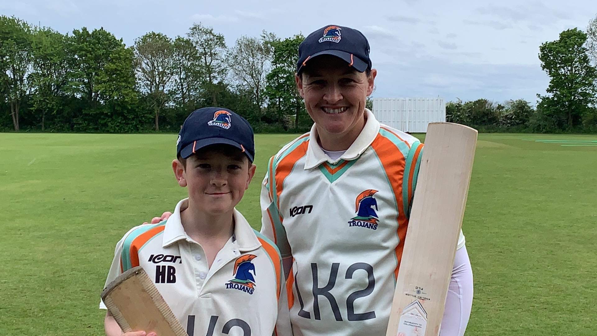 Ex-England women's cricketer Arran Brindle and her 12-year-old son stitch 143-run stand to win men's club game