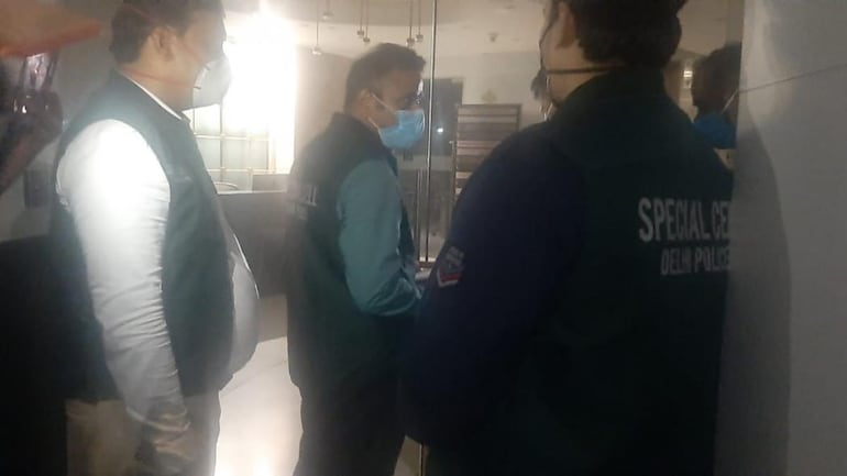 Officials from the Delhi Police Special Cell at Twitter India's Lado Sarai office on Monday