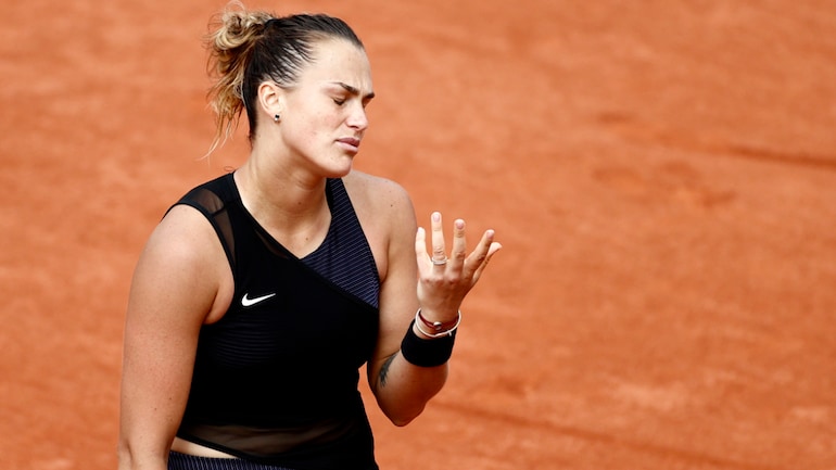 Aryna Sabalenka reacts after losing a point against Anastasia Pavlyuchenkova