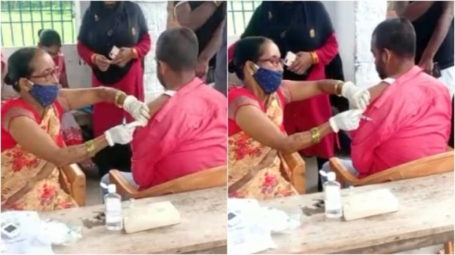 Bihar nurse jabs man with empty syringe during busy vaccine drive, video goes viral