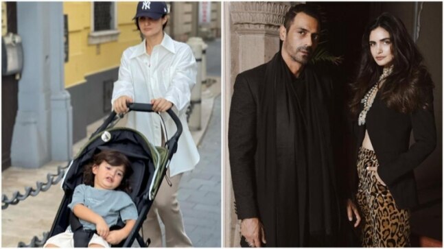 Gabriella wears Arjun Rampal’s shirt to take their son out for a stroll. See pics