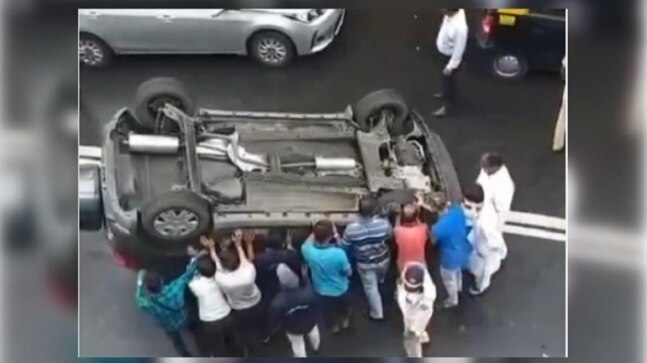 Mumbaikars put overturned car back on its wheels in viral video. Instagram reacts