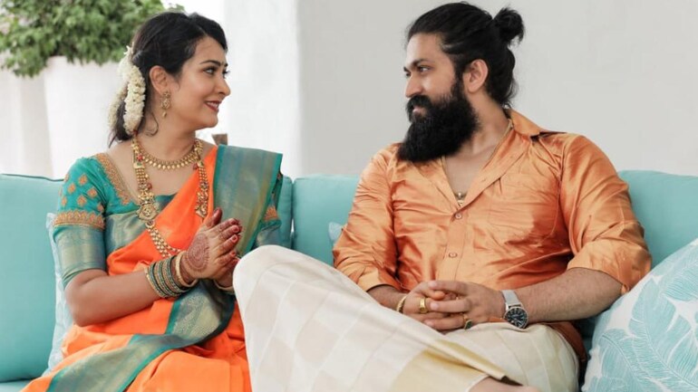 Yash and Radhika Pandit at their housewarming ceremony. Yash and Radhika Pandit at their housewarming ceremony.