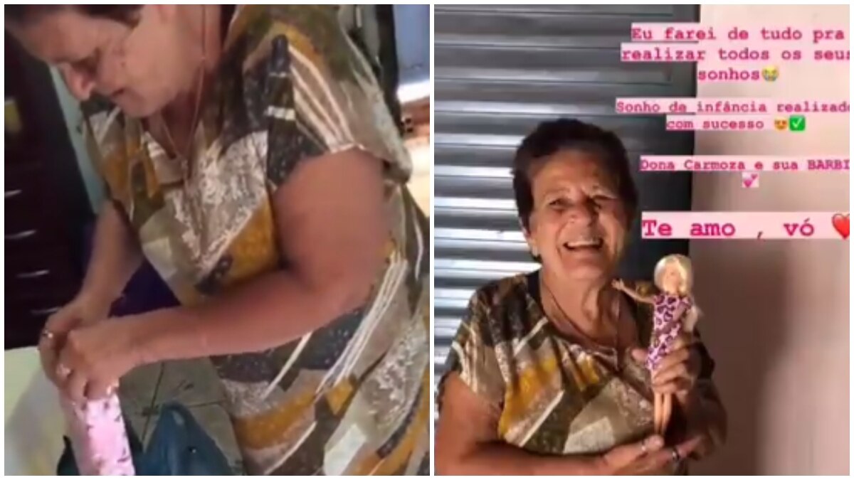 Elderly woman receives Barbie doll as surprise gift from granddaughter. Heartwarming viral video