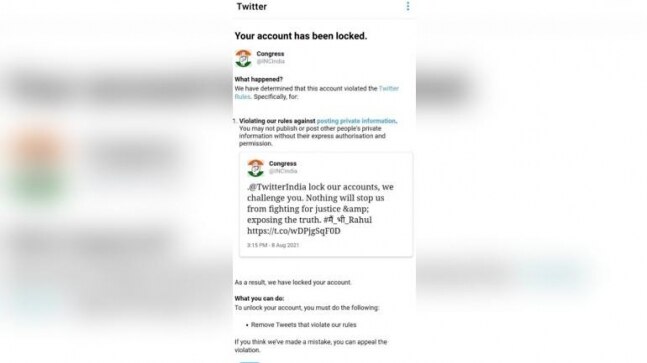 Congress says party's Twitter account has been 'locked'