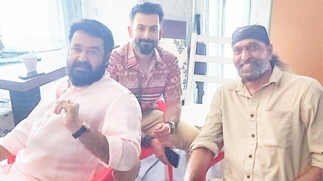 Babu Antony gets break from Ponniyin Selvan shoot, visits Prithviraj, Mohanlal in Hyderabad