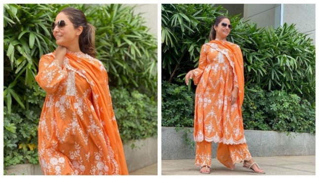 Hina Khan in Rs 11k orange kurta set will make you fall in love with florals and lace