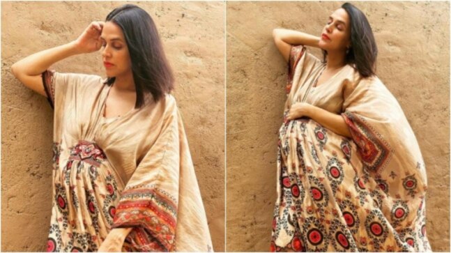 Pregnant Neha Dhupia in Rs 24k printed kaftan is all for easy-breezy fashion. See pics