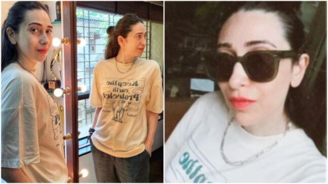Karisma Kapoor looks effortlessly cool in casual T-shirt and trousers. Take inspo