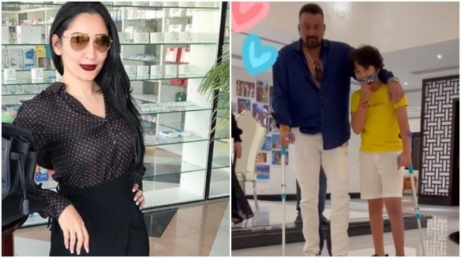 Sanjay Dutt and son Shahraan walk their way to recovery. Video courtesy, Maanayata