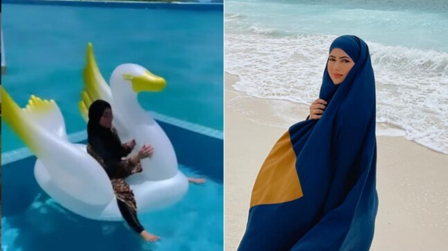Sana Khan's epic fall in the pool in Maldives is hilarious. Watch video