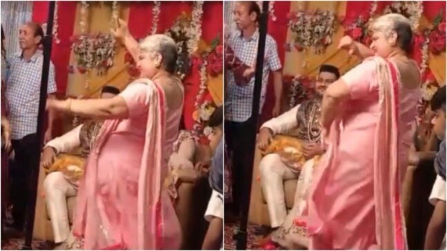 Desi mom’s Bhangra steps are epic as she dances to Punjabi songs at son’s wedding. Viral video