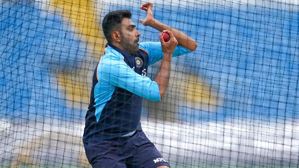 India's Ravichandran Ashwin bowls during a nets session (Courtesy: AP)