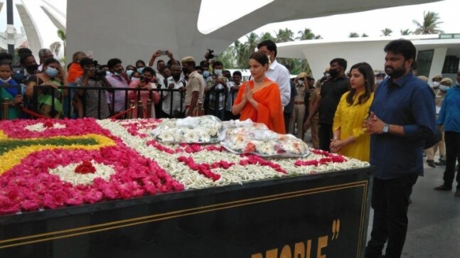 Kangana Ranaut visits Jayalalithaa's memorial in Chennai ahead of Thalaivii release