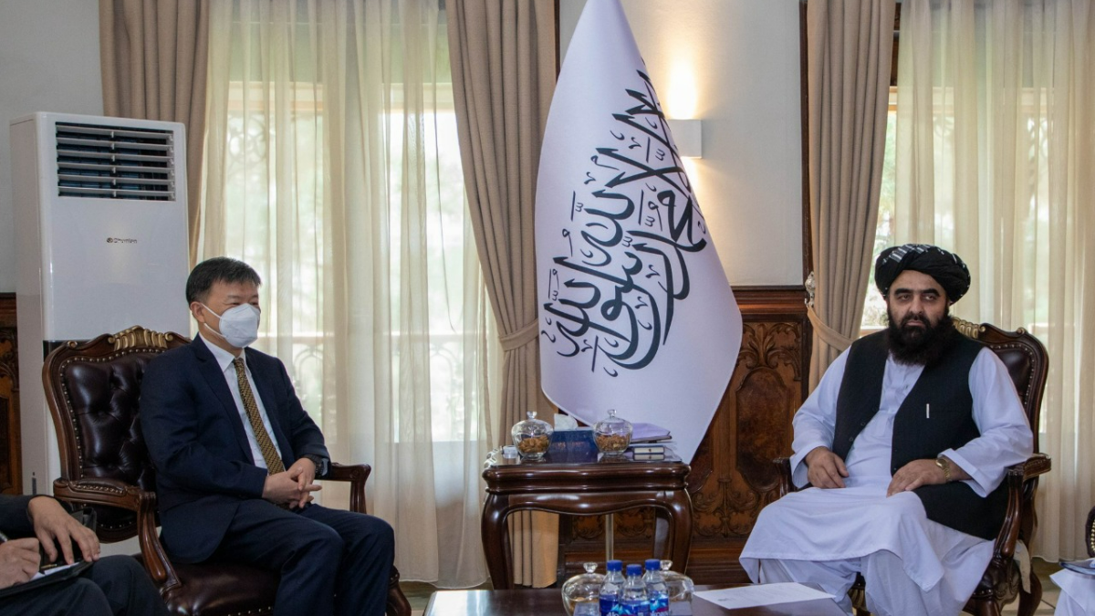 Muttaqi with Chinese delegation led by Wang Yu in Kabul on Tuesday