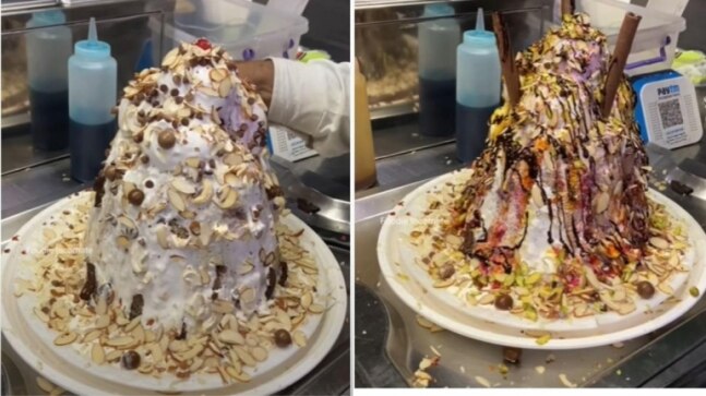 Surat man makes 5.5kg ice gola with rabri, chocolate syrup and fresh cream. Viral video