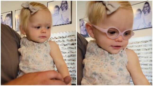 Baby girl sees clearly for the first time after wearing spectacles. Her reaction is now a viral video