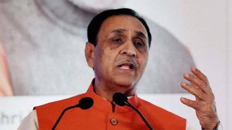 Gujarat Chief Minister Vijay Rupani speaks on mike