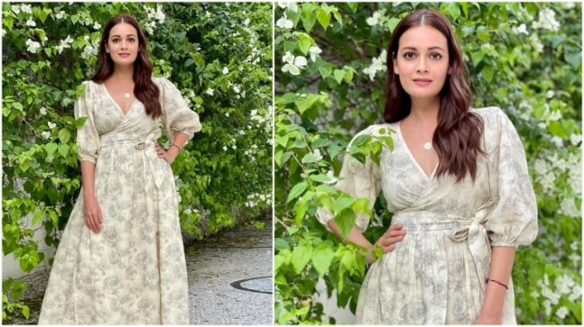 New mom Dia Mirza in Rs 10k wrap dress is effortlessly chic for work outing. See pics