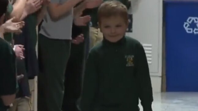 Little boy gets warm welcome at school after beating cancer. Old video goes viral