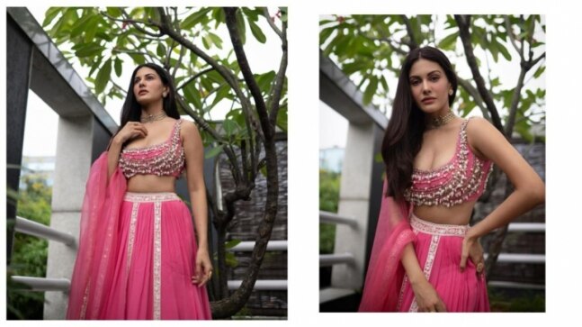 Amyra Dastur in 1.4 lakh rose-pink lehenga is festive season glam at its best. See stunning pics