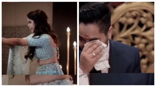 Groom tears up as bride dances to Main Teri Ho Gayi during wedding festivities. Viral video