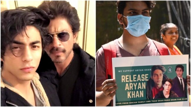 SRK fan holds 'Release Aryan Khan’ poster outside court as his bail hearing goes on