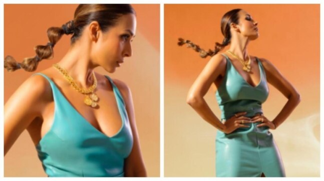 Malaika Arora in teal leather dress sets Instagram on fire. Pics here