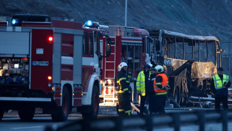 A view shows the site where a bus caught fire on a highway in Bulgaria. (Photo: Reuters)