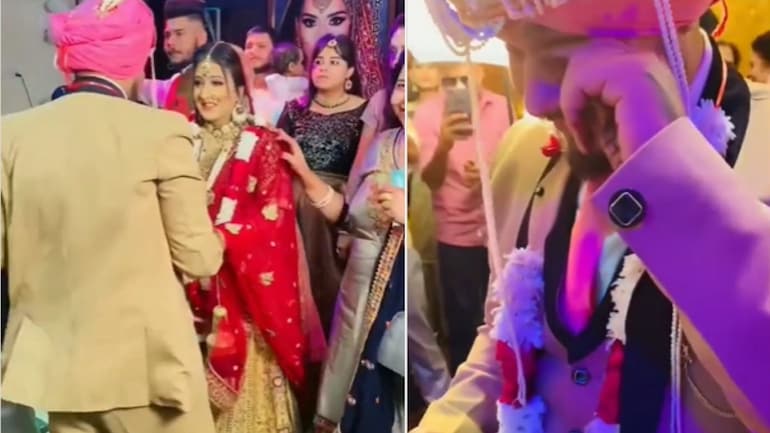 Groom tears up after seeing bride dressed in a lehenga on wedding day. (Image courtesy: Instagram)