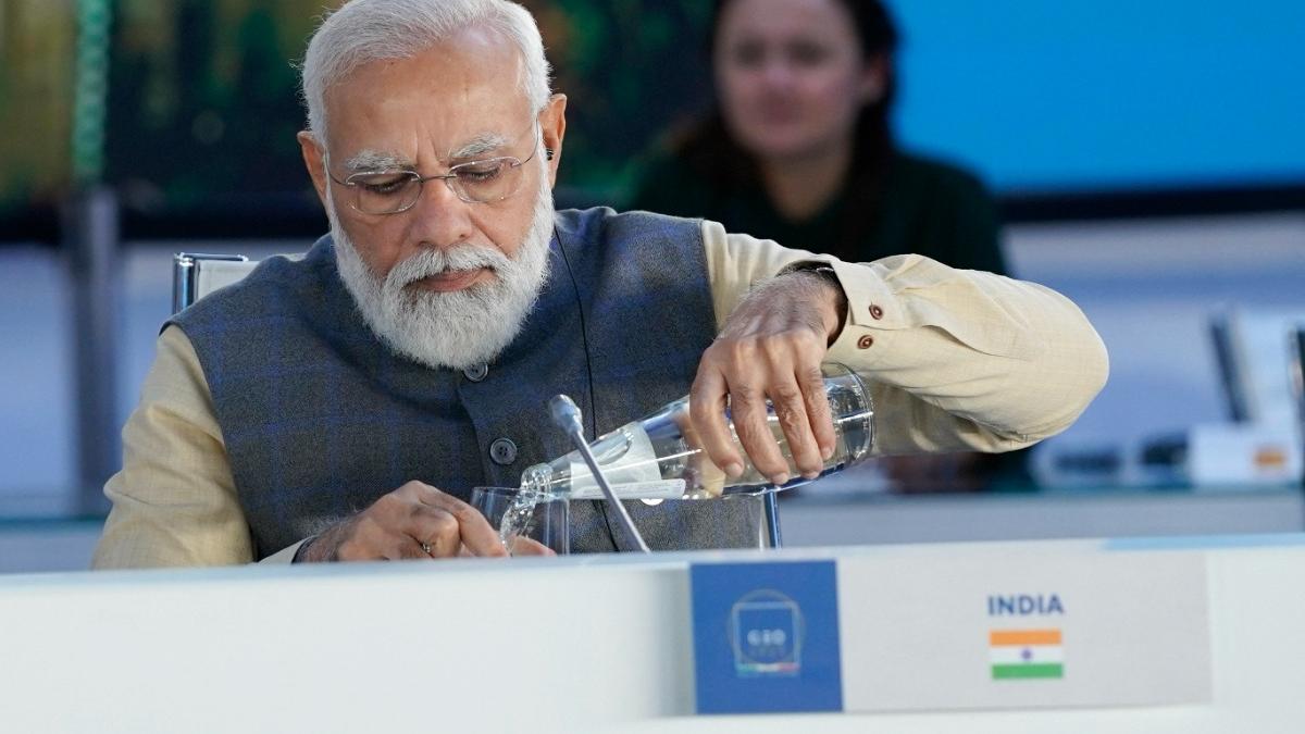 Rome: India's Prime Minister Narendra Modi attends an event on global supply chains during the G20 summit on Sunday 31 October 2021 in Rome. AP / PTI