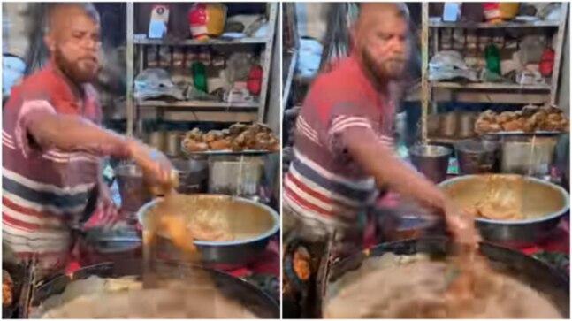 Jaipur street food vendor dips his hand in boiling hot oil while making fried chicken. Shocking viral video