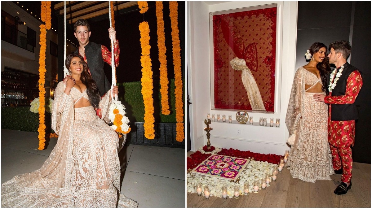 Priyanka Chopra and Nick Jonas celebrate Diwali at LA home. Spot their  framed wedding outfits - India Today