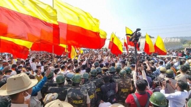 Pro-Kannada activists protest near Vidhana Soudha amid Karnataka-Maharashtra row