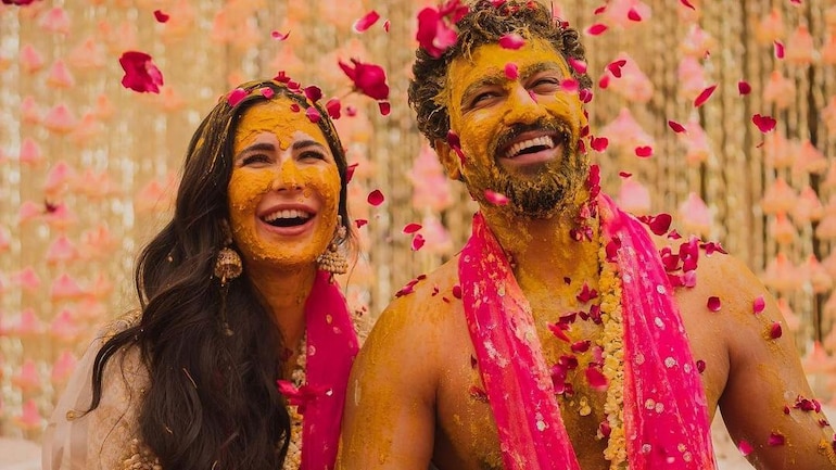Katrina Kaif and Vicky Kaushal at their haldi ceremony.