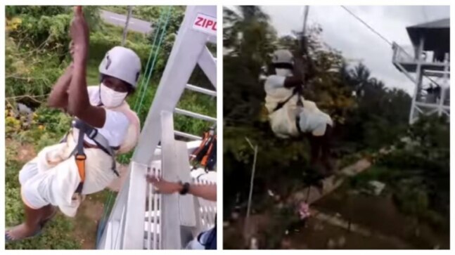 72-yr-old woman ziplines at park in Kerala's Palakkad in viral video. Internet hearts it