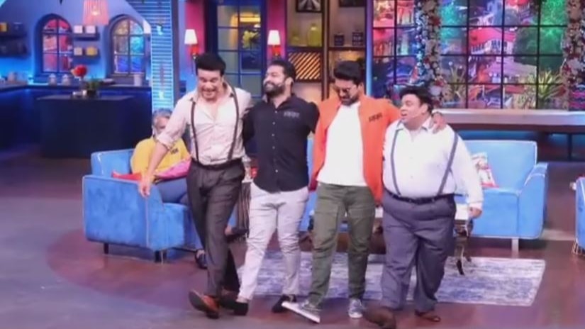 Jr NTR, Ram Charan shake a leg with Krushna and Kiku Sharda to Naacho Naacho on TKSS