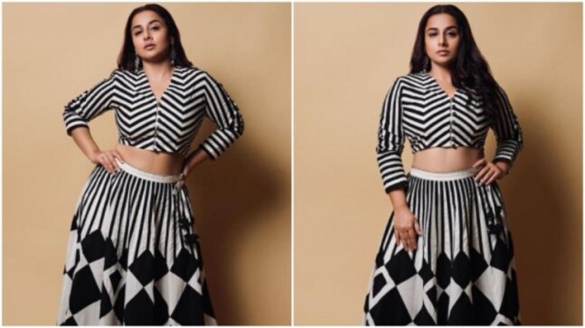 Vidya Balan in Rs 28k skirt and top set adds monochrome tinge to boho fashion. Pics here