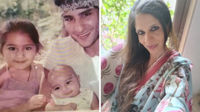 Little Sara Ali Khan poses with dad Saif, baby bro Ibrahim in rare pic. Courtesy aunt Saba