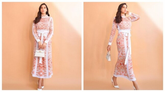 Nora Fatehi channels inner fairy queen in white midi dress and Rs 55k Louboutin heels. Pics here