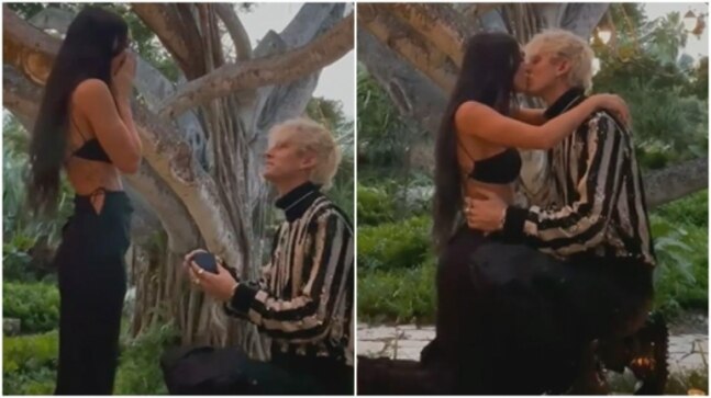 Megan Fox and Machine Gun Kelly get engaged in an intimate ceremony. Watch clip