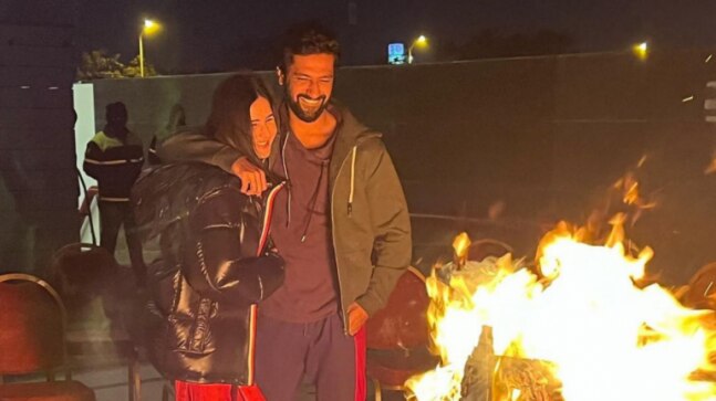Vicky Kaushal hugs Katrina Kaif as they celebrate first Lohri after wedding. See pics
