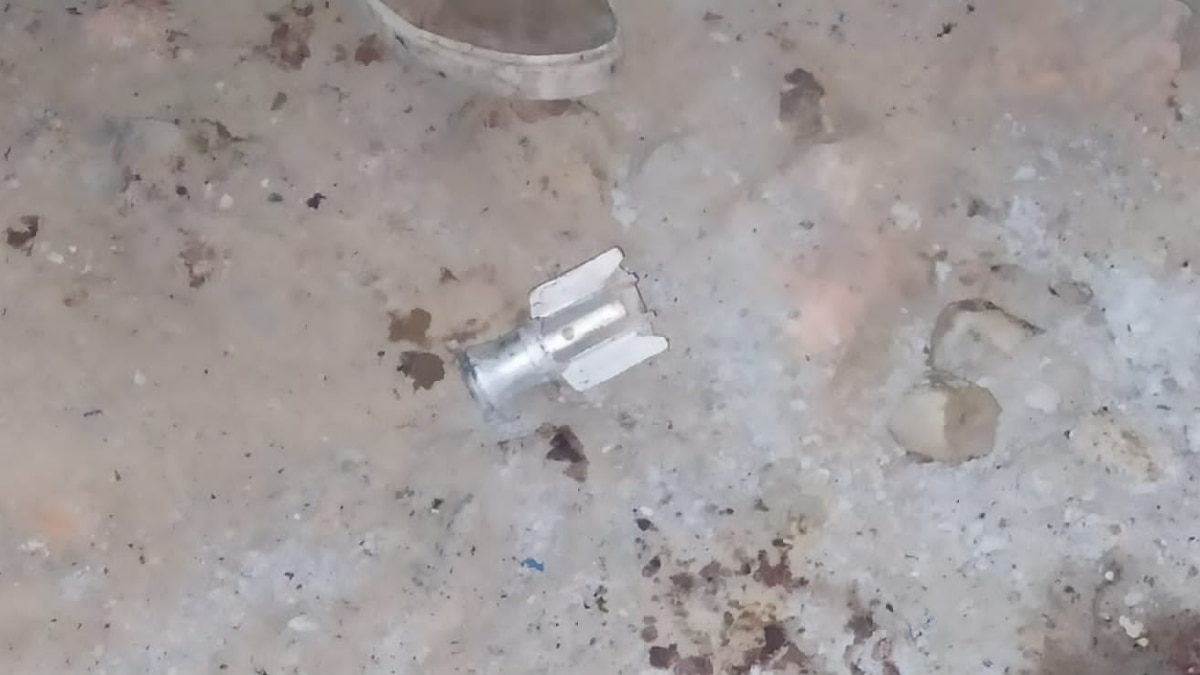 Fin of a mortar shell at site of the explosion in Manipur